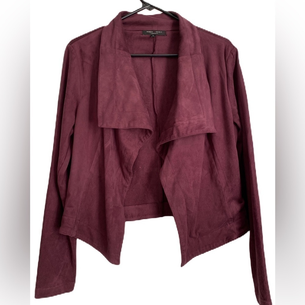 Romeo & Juliet Womens Long Sleeve Faux Suede Cropped Jacket, Sz: Large, Burgundy